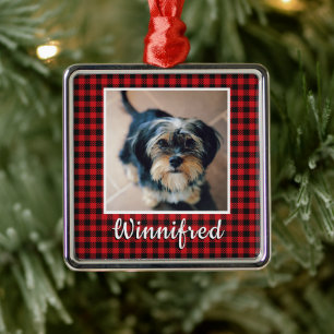 Red Buffalo Check Persoonlijke foto Kerstmis Metalen Ornament
