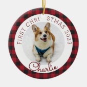 Red Buffalo Check Pet's eerste kerstfoto Keramisch Ornament (Voorkant)