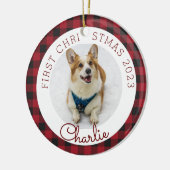 Red Buffalo Check Pet's eerste kerstfoto Keramisch Ornament (Links)
