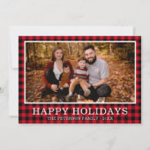Red Buffalo Check Photo Holiday Card Feestdagenkaart (Voorkant)