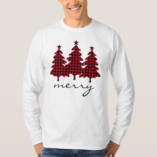 Red Buffalo Check Pine Trees Merry T-shirt (Voorkant)