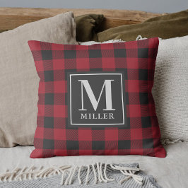 Red Buffalo Check Plaid familienaam Monogram Kussen