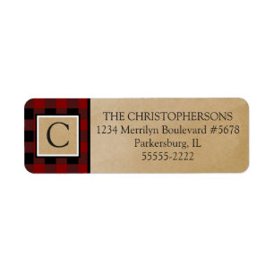 Red Buffalo Check Plaid   Monogram kraftpapier Etiket