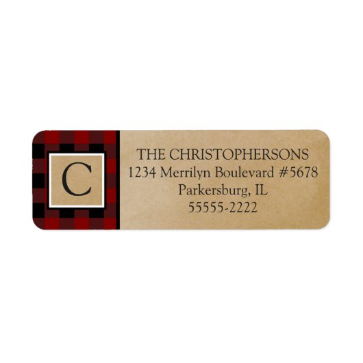 Red Buffalo Check Plaid | Monogram kraftpapier Etiket (Voorkant)