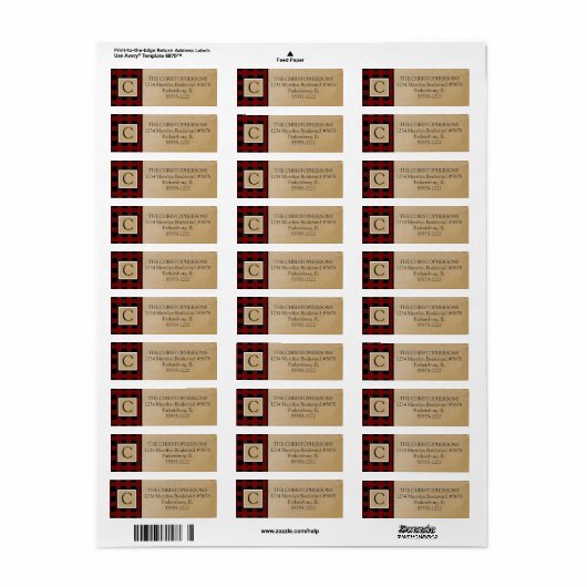 Red Buffalo Check Plaid | Monogram kraftpapier Etiket (Full Sheet)
