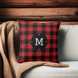 Red Buffalo Check Plaid Monogram Kussen