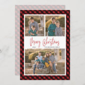 Red Buffalo Check Pset 3 Kerstmis met fotocollage Feestdagenkaart (Voorkant / Achterkant)