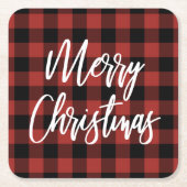 Red Buffalo Check Pset Merry kerst Kartonnen Onderzetters (Voorkant)