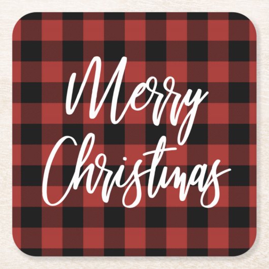 Red Buffalo Check Pset Merry kerst Kartonnen Onderzetters (Voorkant)