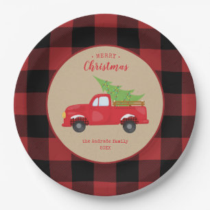 Red Buffalo Check Pset Merry Kerstroodvrachtwagen Papieren Bordje