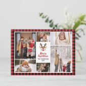 Red Buffalo Check Reindedarfoto kerstmis Feestdagenkaart (Staand voorkant)