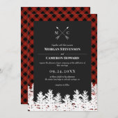 Red Buffalo Check Rustic Arrow Monogram Weddenscha Kaart (Voorkant / Achterkant)