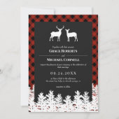 Red Buffalo Check Rustic Deer Buck Doe Wedding Kaart (Voorkant)