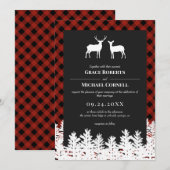 Red Buffalo Check Rustic Deer Buck Doe Wedding Kaart (Voorkant / Achterkant)