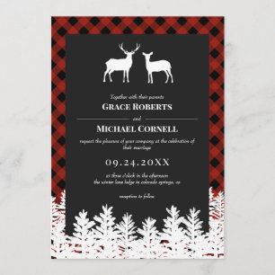 Red Buffalo Check Rustic Deer Buck Doe Wedding Kaart