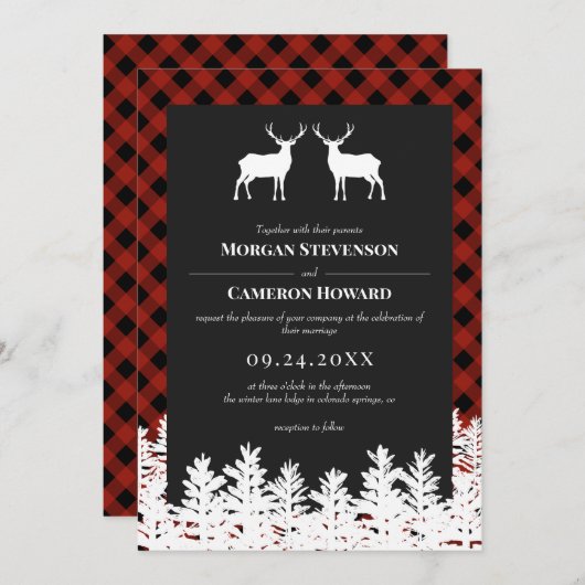 Red Buffalo Check Rustic Deer Bucks Weddenschap Kaart (Voorkant / Achterkant)