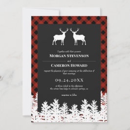Red Buffalo Check Rustic Deer Bucks Weddenschap Kaart