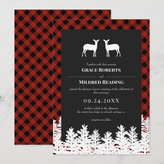 Red Buffalo check Rustic Deer doet lesbische bruil Kaart (Voorkant / Achterkant)