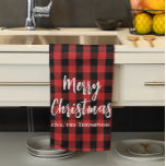 Red Buffalo Check Vrolijk Kerstfeest Theedoek<br><div class="desc">Dit ontwerp heeft een vrolijke kerst,  een rode buffelplaid,  een rustieke winter,  feestelijke typografie en een kalligrafiescript,  perfect voor het bakken van vakanties,  maakt een geweldige gastvrouw aandenken,  een klassiek patroon,  een eenvoudige en elegante,  minimalistische stijl.</div>