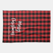 Red Buffalo Check Vrolijk Kerstfeest Theedoek (Horizontaal)