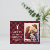Red Buffalo Check vrolijke en heldere kerstfoto Briefkaart (Staand voorkant)