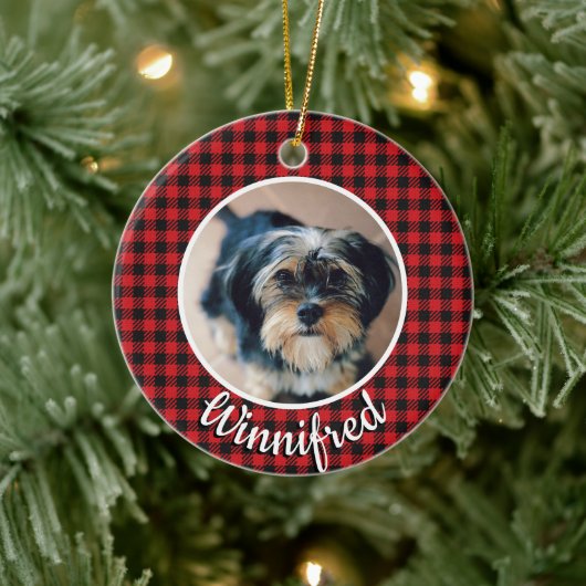 Red Buffalo cheque persoonlijke foto kerstmis foto Keramisch Ornament (Boom)
