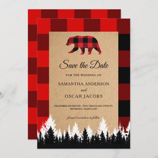 Red Buffalo geplakt Craft sparen de datum Save The Date (Voorkant / Achterkant)