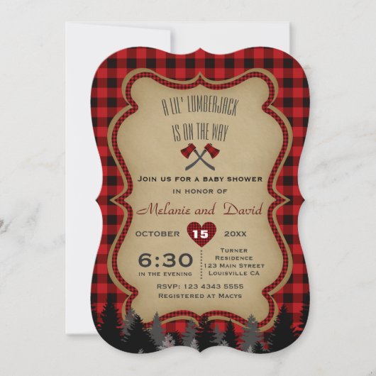 Red Buffalo Little Lumberjack Baby shower Invite Kaart (Voorkant)