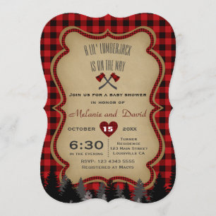 Red Buffalo Little Lumberjack Baby shower Invite Kaart