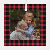 Red Buffalo met kerstfoto keramisch sieraad Glas Ornament (Achterkant)