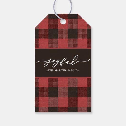 Red Buffalo met vrolijk kerstscript Cadeaulabel (Voorkant)