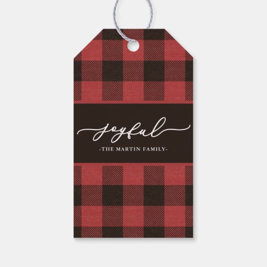 Red Buffalo met vrolijk kerstscript Cadeaulabel (Achterkant)