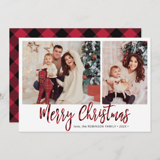 Red Buffalo Plaid 2 Fotocollage Kerstmis Feestdagenkaart (Voorkant / Achterkant)