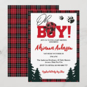 Red Buffalo Plaid Adventure Mountain Baby shower Kaart (Voorkant / Achterkant)