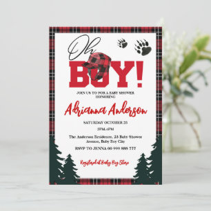 Red Buffalo Plaid Adventure Mountain Baby shower Kaart