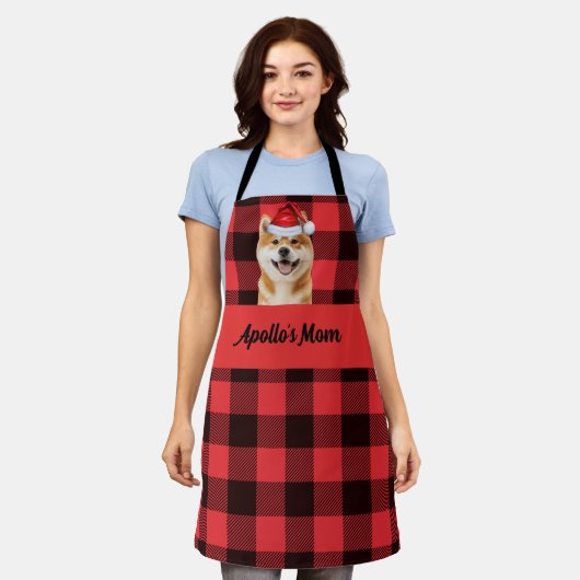Red Buffalo Plaid and Akita Inu Dog Christmas Schort (Gedragen)