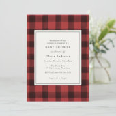 Red Buffalo Plaid Baby shower Invitation Kaart (Staand voorkant)