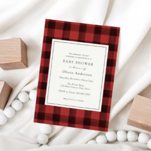 Red Buffalo Plaid Baby shower Invitation Kaart