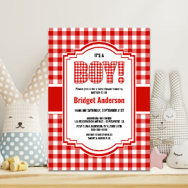 Red Buffalo Plaid Baby shower Kaart