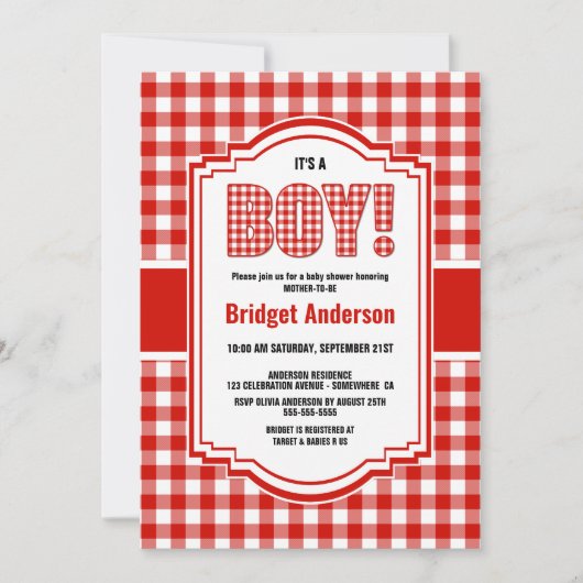 Red Buffalo Plaid Baby shower Kaart (Voorkant)