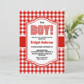 Red Buffalo Plaid Baby shower Kaart (Staand voorkant)