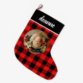 Red Buffalo Plaid Baby's eerste kerstfoto Grote Kerstsok (Voorkant (Hangend))