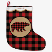 Red Buffalo Plaid Beer gepersonaliseerd Grote Kerstsok (Voorkant)
