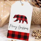 Red Buffalo Plaid Beer & Vrolijk kerstfeest Cadeaulabel