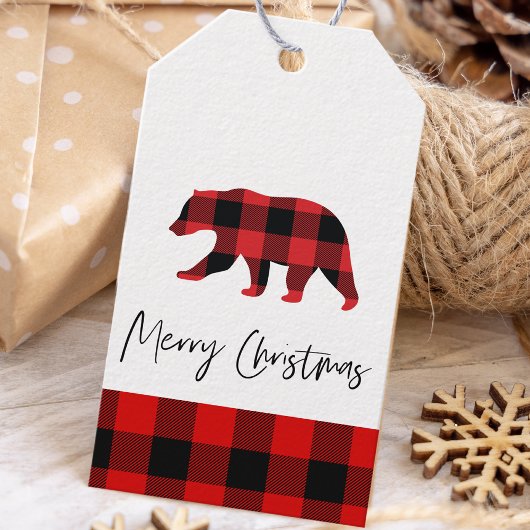 Red Buffalo Plaid Beer & Vrolijk kerstfeest Cadeaulabel