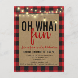 Red Buffalo Plaid Check Fun Holiday Party Uitnodig Feestdagenkaart