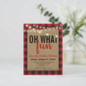 Red Buffalo Plaid Check Fun Holiday Party Uitnodig Feestdagenkaart (Staand voorkant)