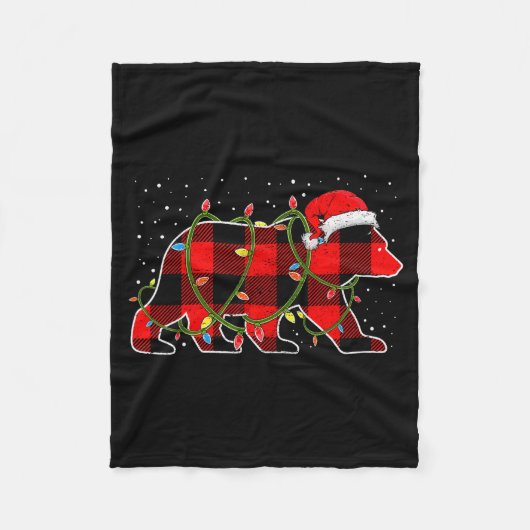 Red Buffalo Plaid Christmas Tree Light Bear Pajama Fleece Deken (Voorkant)