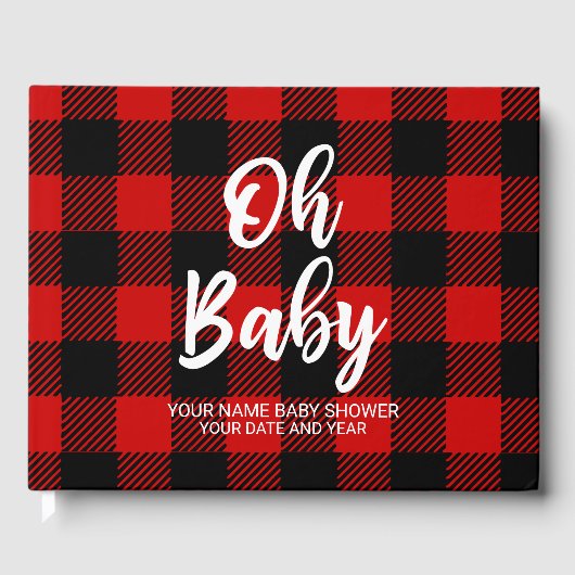 Red Buffalo Plaid Custom Baby shower Guestbook Gastenboek (Voorkant)