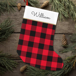 Red Buffalo Plaid Custom Name Rustic Kleine Kerstsok